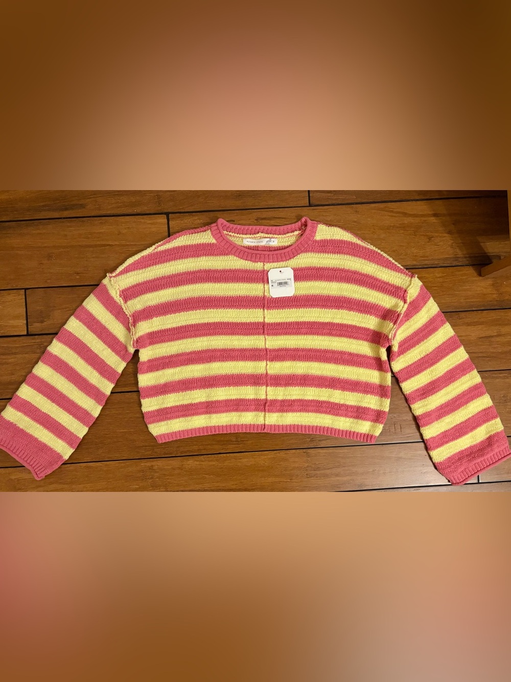 NWT Altar'd State Pink & Yellow Striped Cropped Knit Sweater - Size M